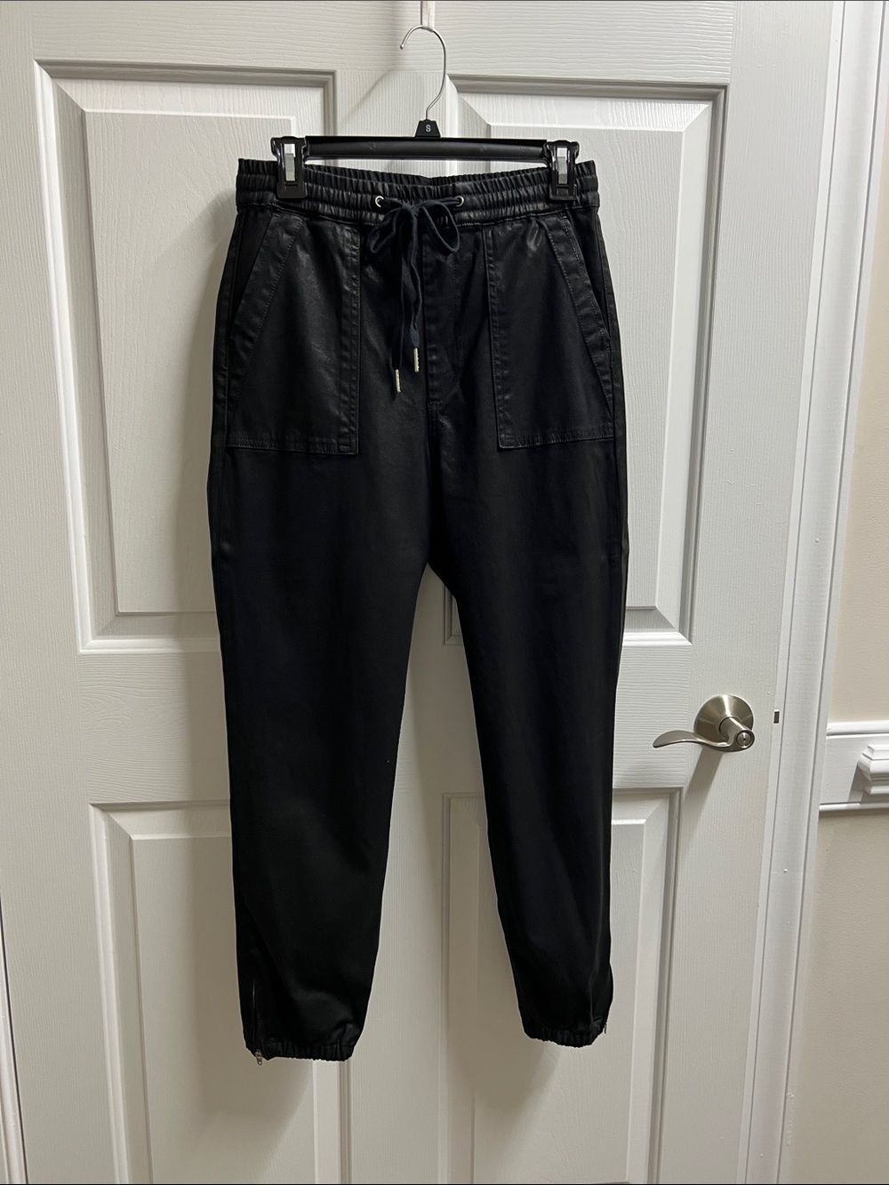 Joe's Jeans Black Jogger Pants Drawstring zipper bottom faux suede medium m
